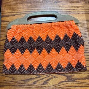 Vintage Orange and Brown Knitted Clutch Handbag